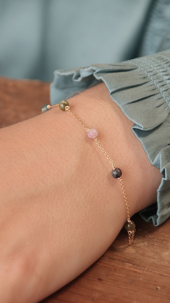 Esquema Pulsera de cadena fina con piedras naturales de Turmalina Esquema Pulsera de cadena fina con piedras naturales de Turmalina