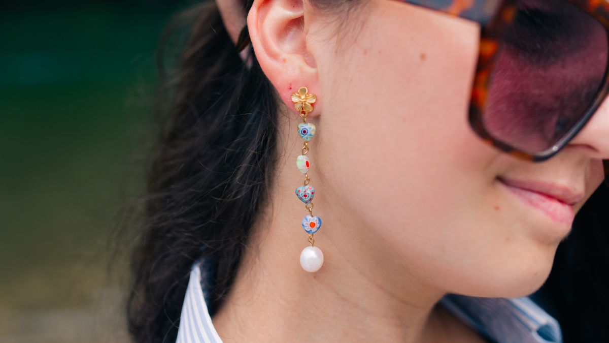 Pendientes colgantes con perlas Millefiori Pendientes colgantes con perlas Millefiori