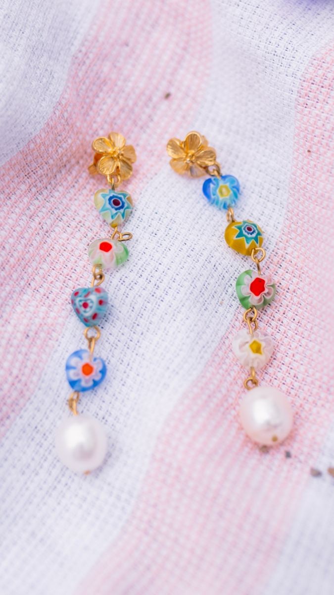 Pendientes colgantes con perlas Millefiori