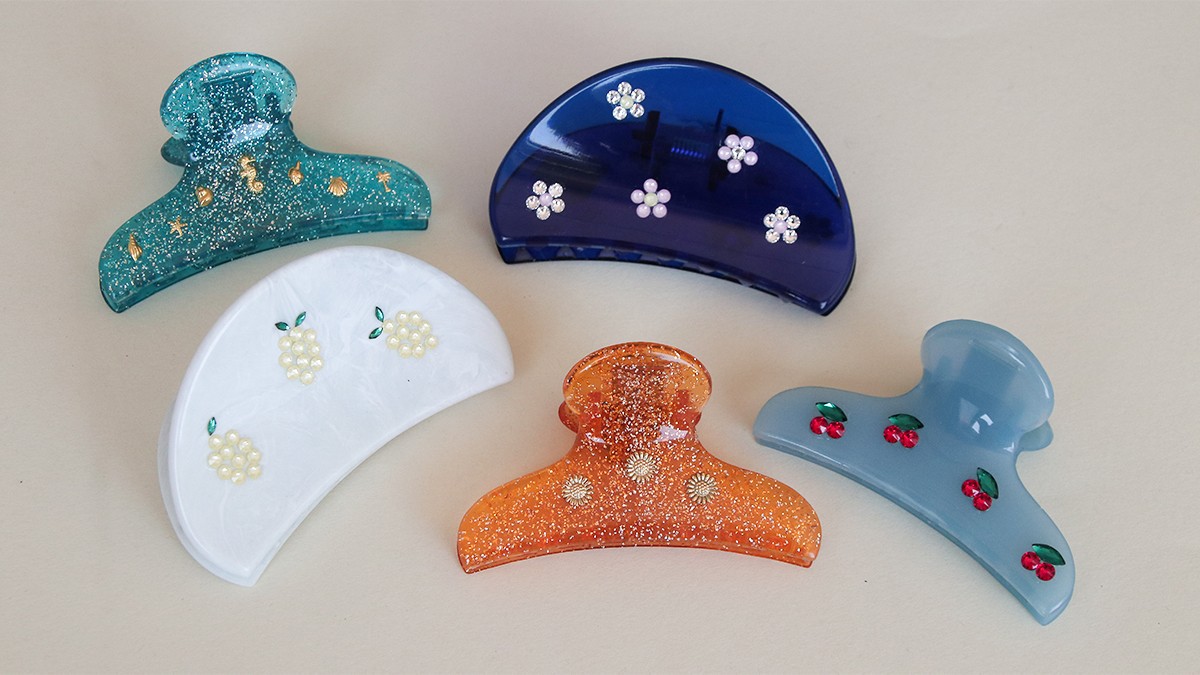 Pinzas para el pelo de conchas y frutas de verano con strass PureCrystal