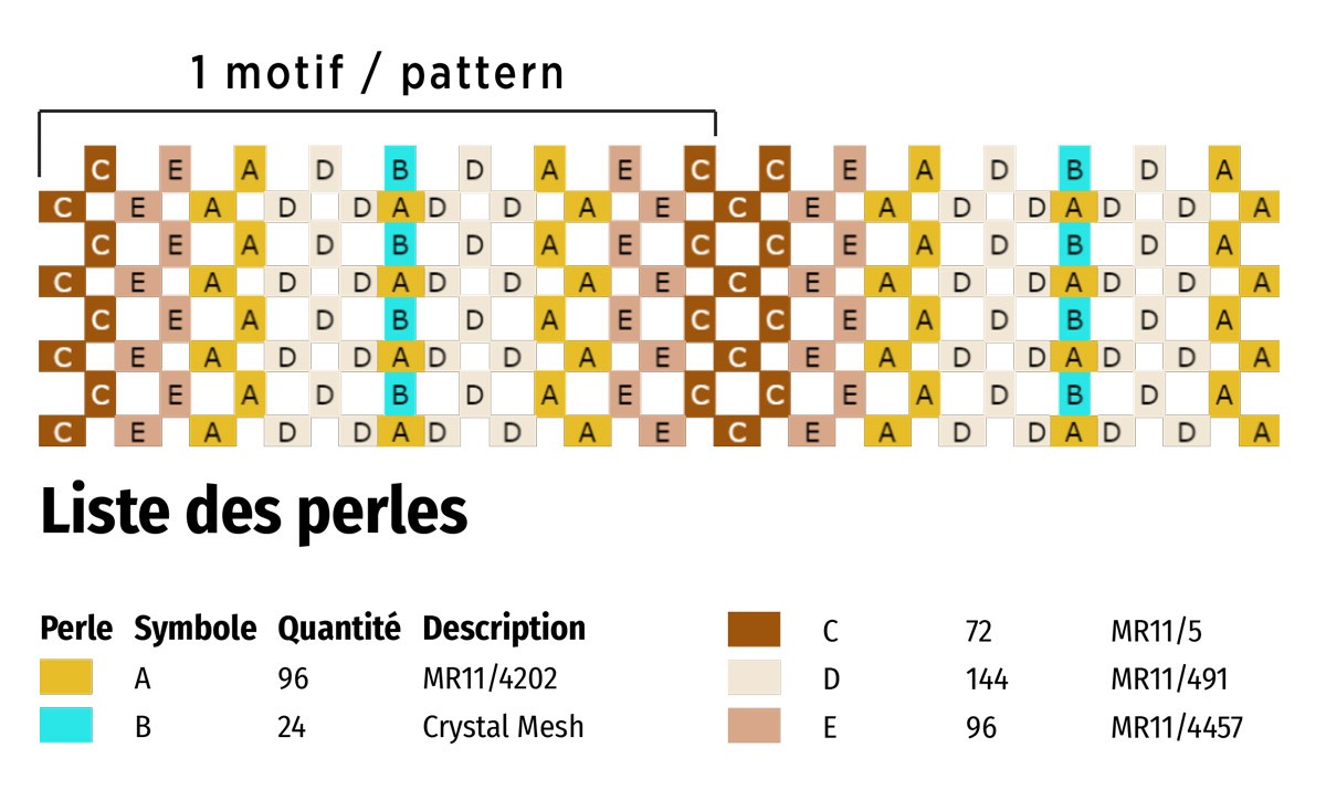 Esquema Pulsera de punto CRAW con Cuentas de Rocalla
