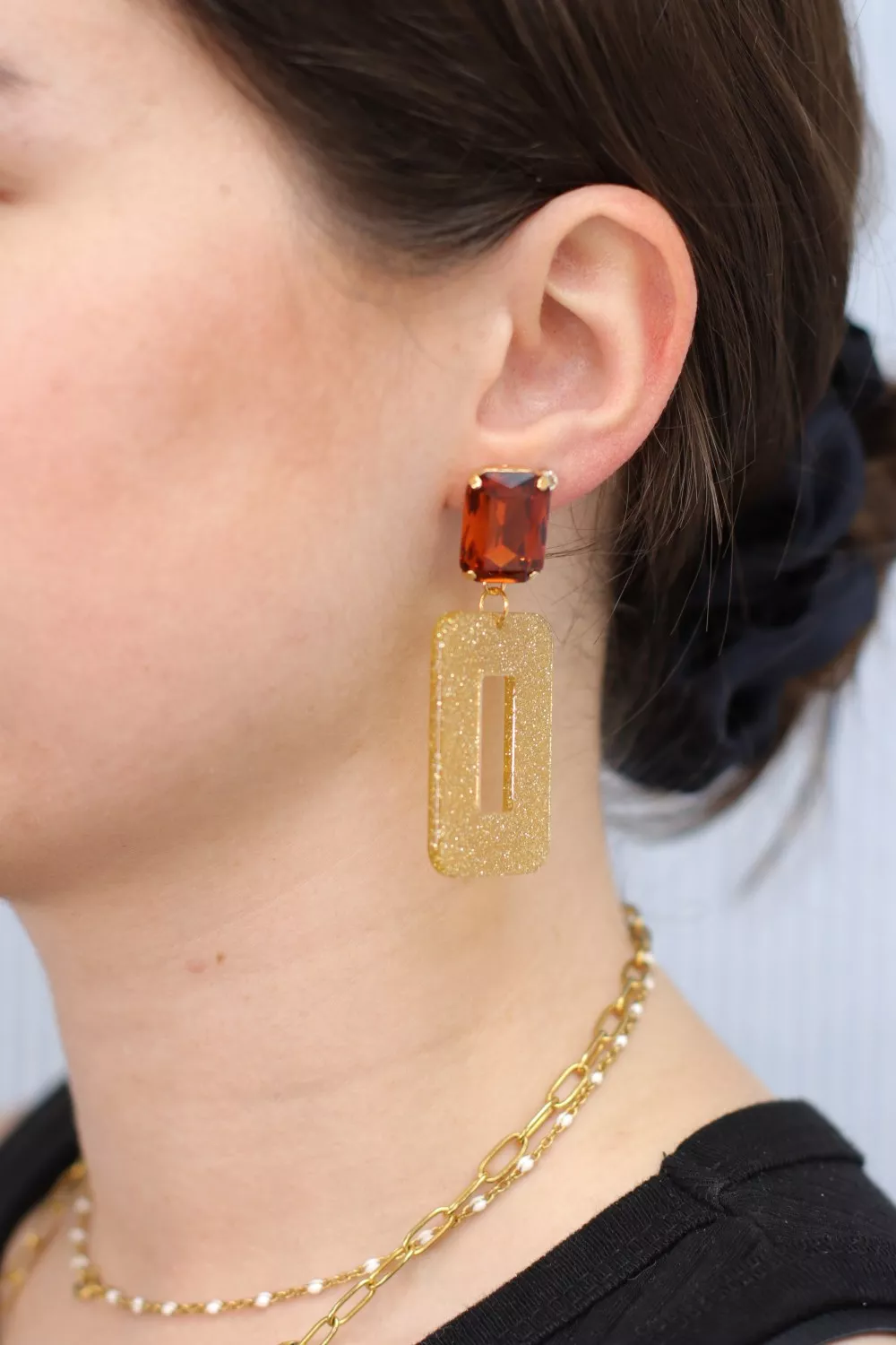 Pendientes rectangulares de purpurina plateada