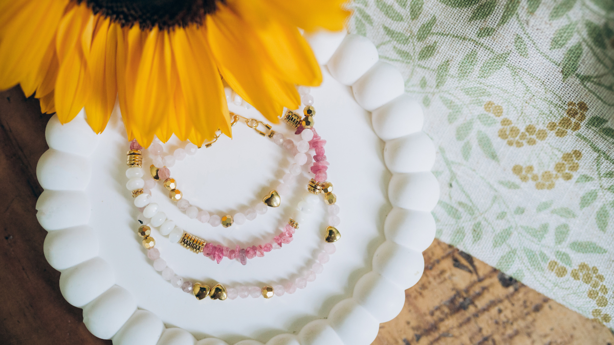 Esquema Pulseras finas de piedra natural rosa Esquema Pulseras finas de piedra natural rosa
