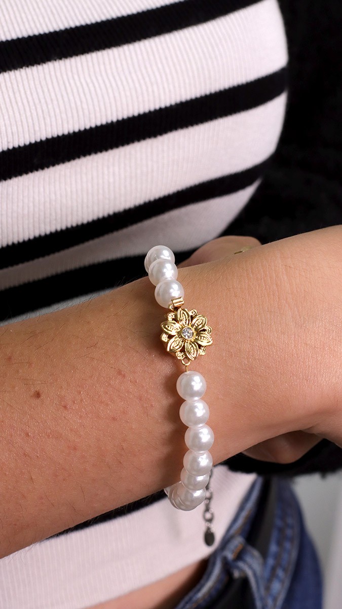 Pulsera de Cuentas con cierre de flor vintage