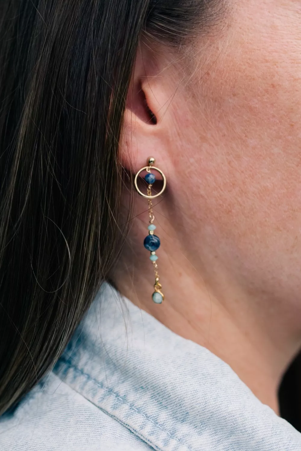 Pendientes colgantes de sodalita y amazonita