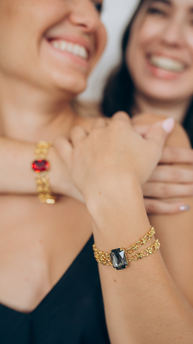 Pulsera vintage de eslabones dobles con Engaste de cristal Aurora