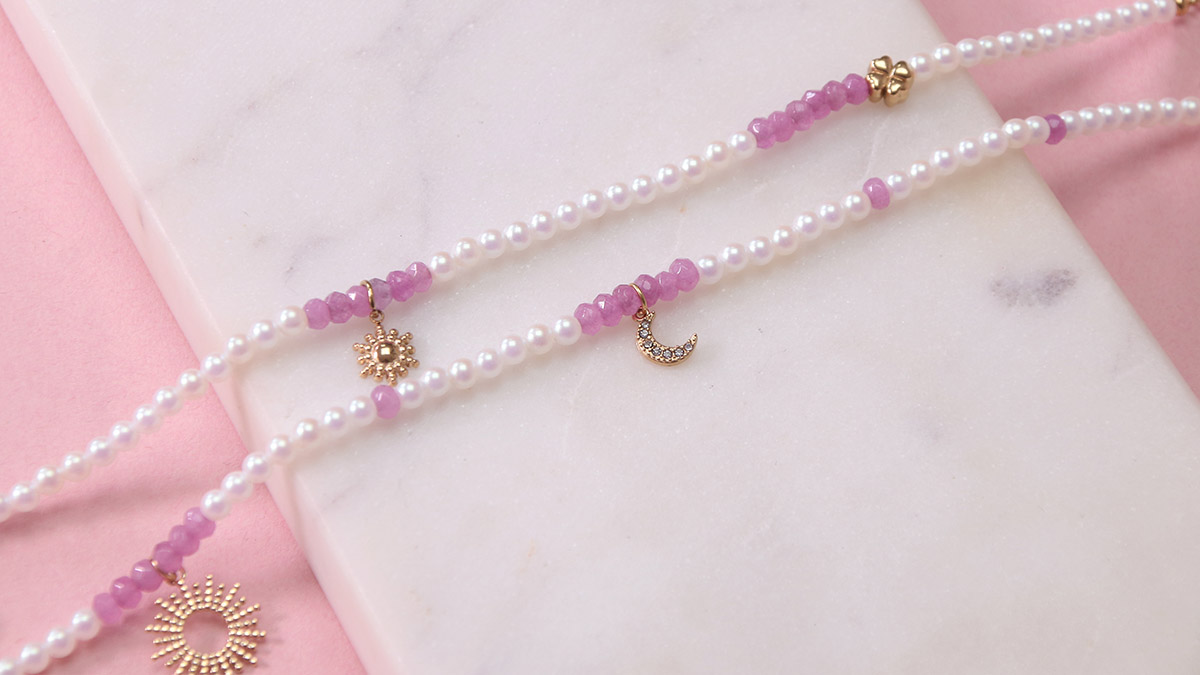 Esquema Tobillera de vacaciones en perlas nacaradas Esquema Tobillera de vacaciones en perlas nacaradas