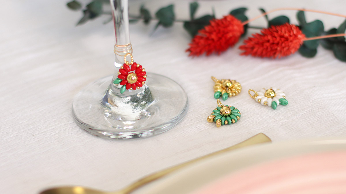 DIY Flor de Navidad SuperDuo Marcador de Cuentas de Cristal