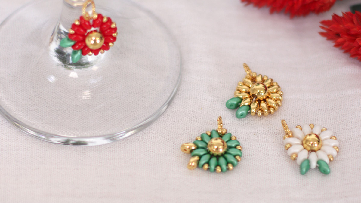 Esquema DIY Flor de Navidad SuperDuo Marcador de Cuentas de Cristal