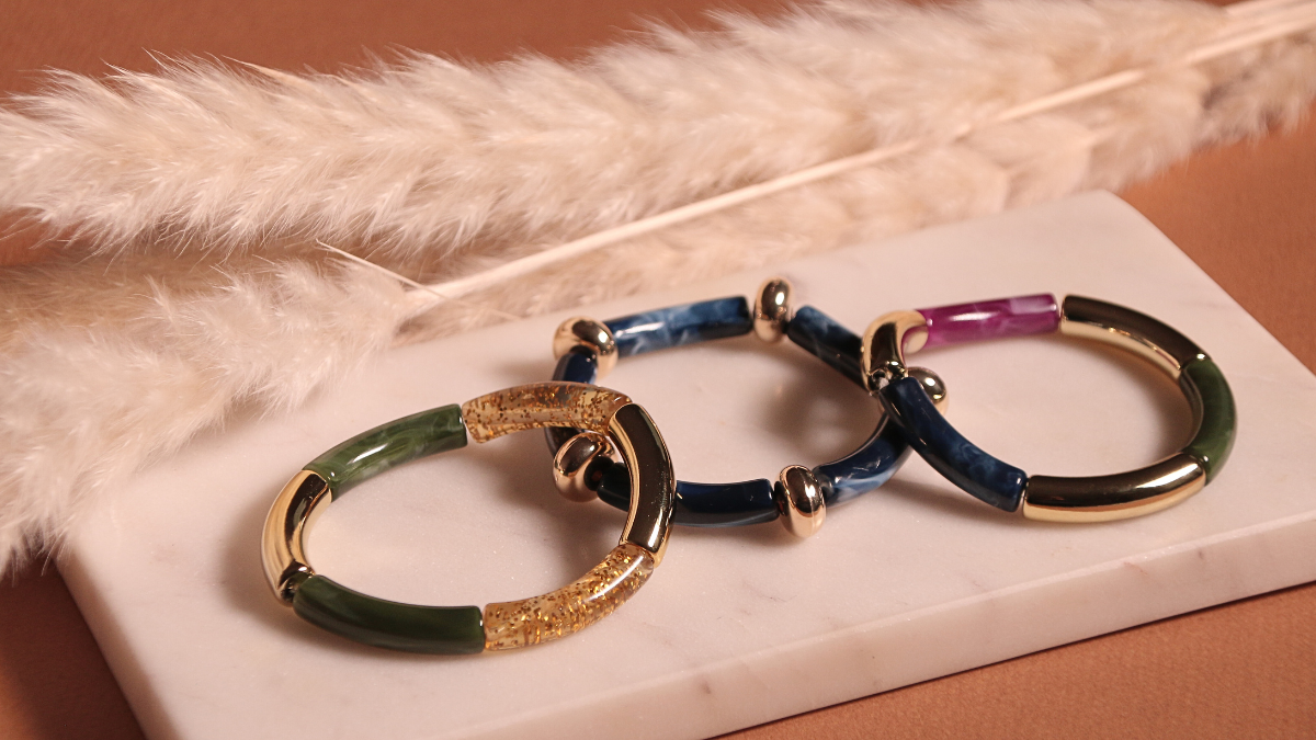 Pulseras elásticas con Cuentas de tubo de invierno Pulseras elásticas con Cuentas de tubo de invierno