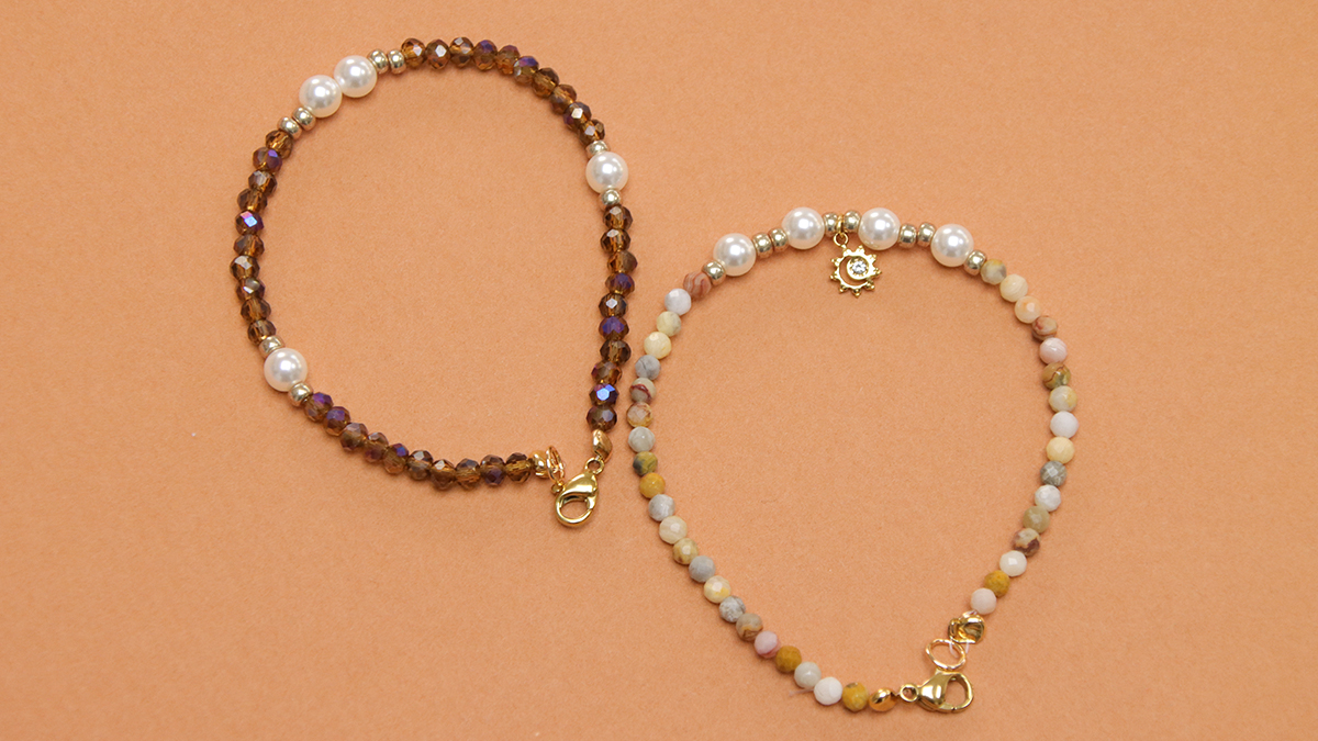 Pulseras marrones con piedras naturales y perlas facetadas : Paso 7
