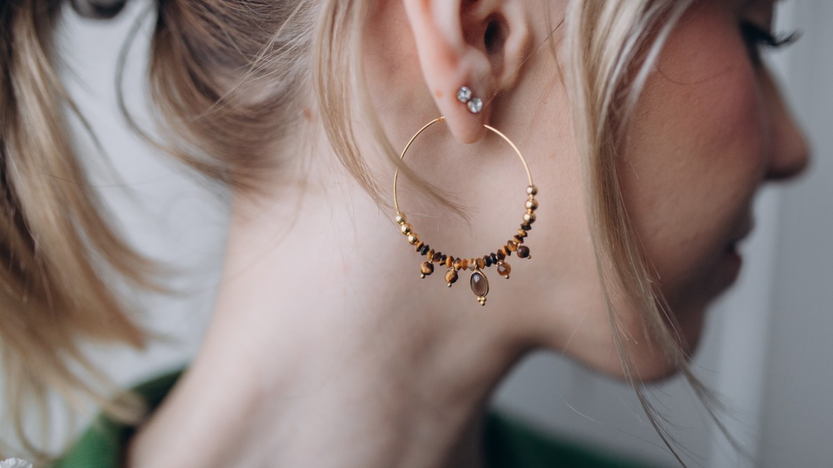 Esquema Pendientes de aro con cuentas de piedra natural Esquema Pendientes de aro con cuentas de piedra natural