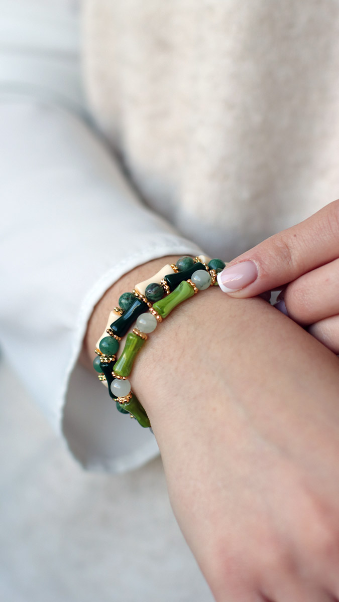 Esquema Pulseras elásticas de cuentas tubo verde