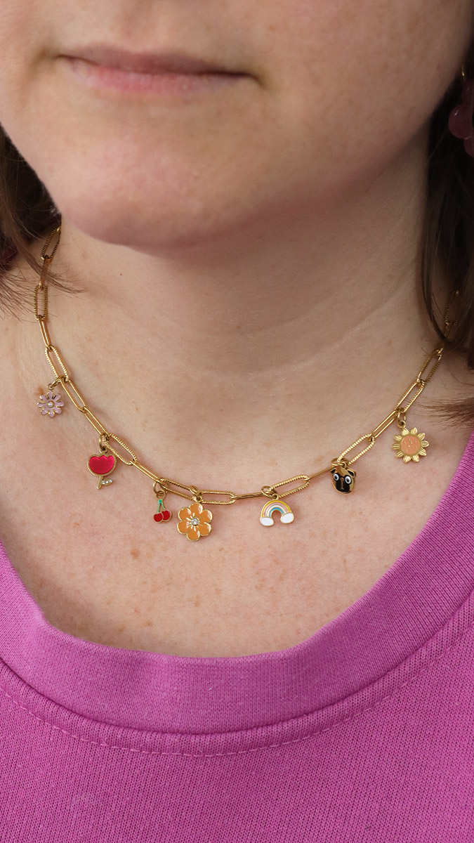 Esquema collar charms acero inoxidable flores Esquema collar charms acero inoxidable flores