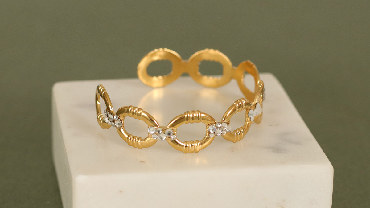 Esquema Pulsera de strass de acero inoxidable chapado en oro Esquema Pulsera de strass de acero inoxidable chapado en oro