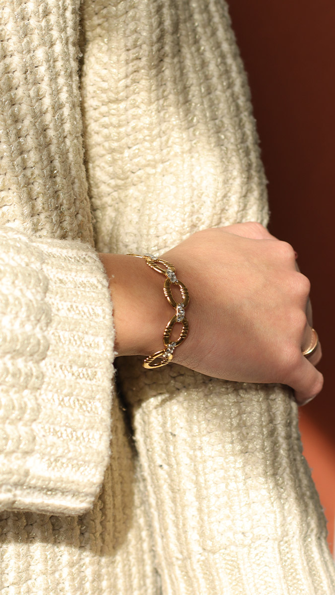 Esquema Pulsera de strass de acero inoxidable chapado en oro Esquema Pulsera de strass de acero inoxidable chapado en oro