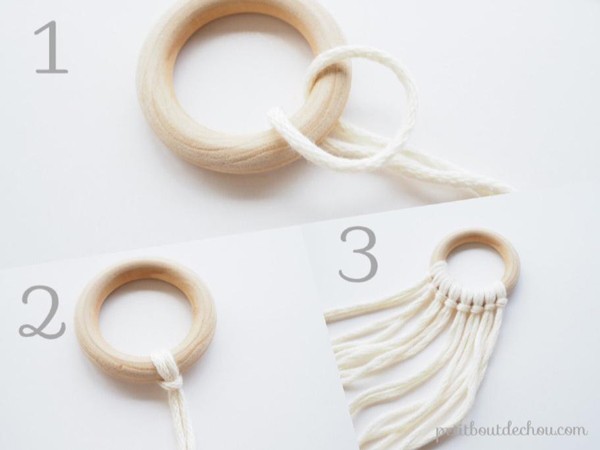 Espejo colgante DIY con macramé y cuentas de madera de moda : Paso 2