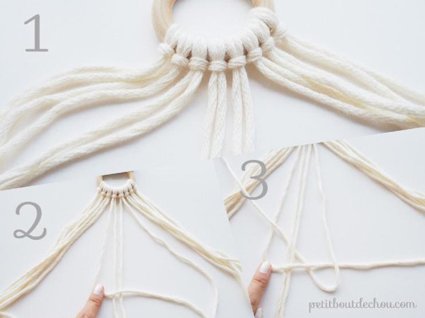 Espejo colgante DIY con macramé y cuentas de madera de moda : Paso 3