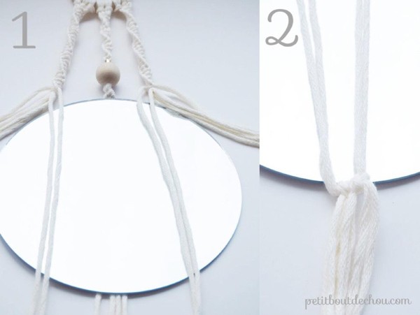 Espejo colgante DIY con macramé y cuentas de madera de moda : Paso 8