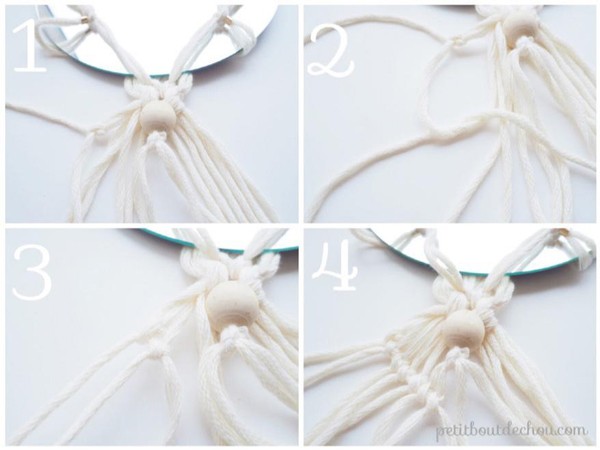 Espejo colgante DIY con macramé y cuentas de madera de moda : Paso 13