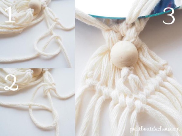 Espejo colgante DIY con macramé y cuentas de madera de moda : Paso 14