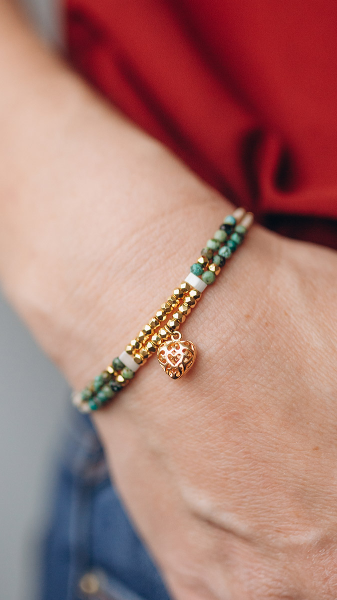 Esquema Pulsera de dos filas de perlas con lazo