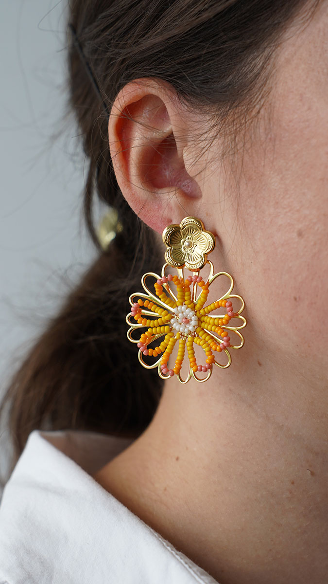 Pendientes flor con perlas Rocalla