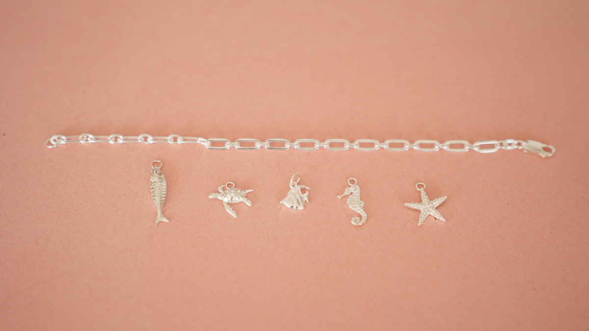 Plata 925 Plateado Marine Charms Bracelet : Paso 1