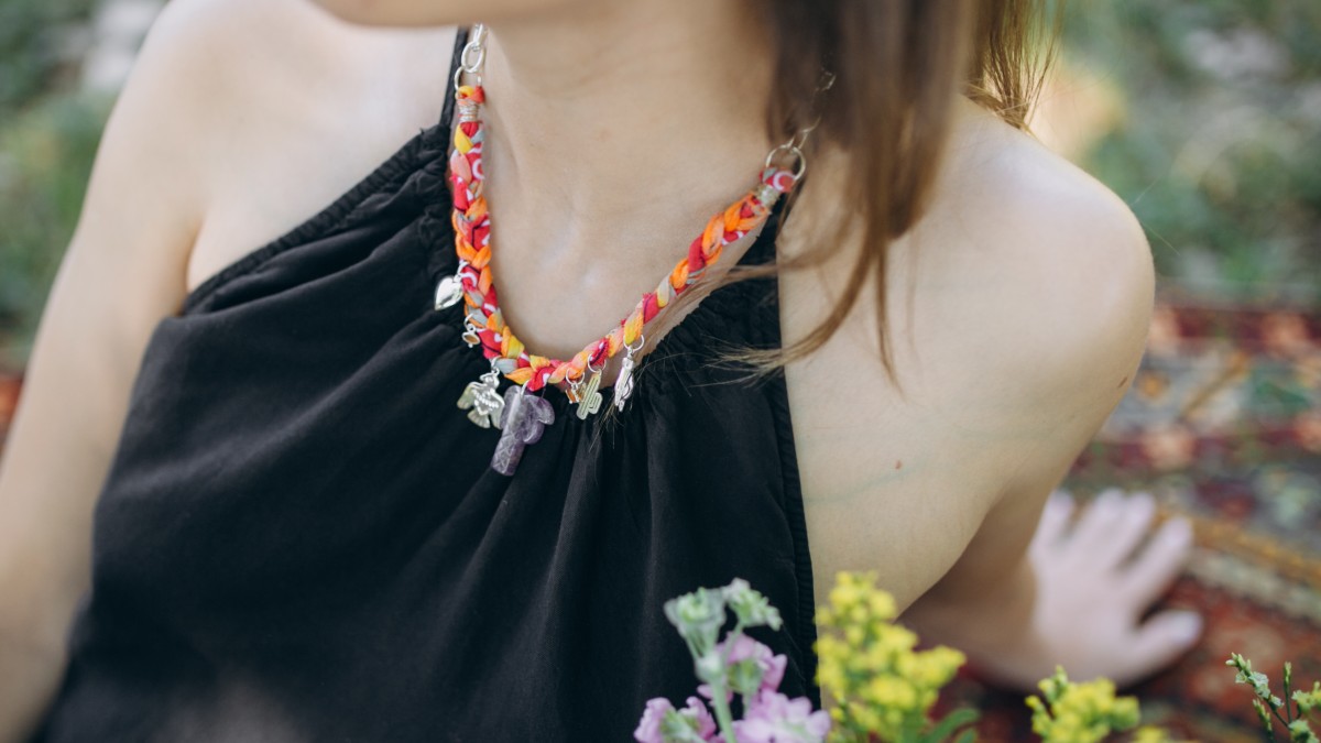 Esquema Collar trenzado con palmera amatista y Dije de Plata 925