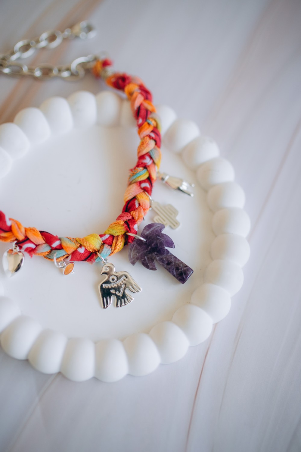 Esquema Collar trenzado con palmera amatista y Dije de Plata 925