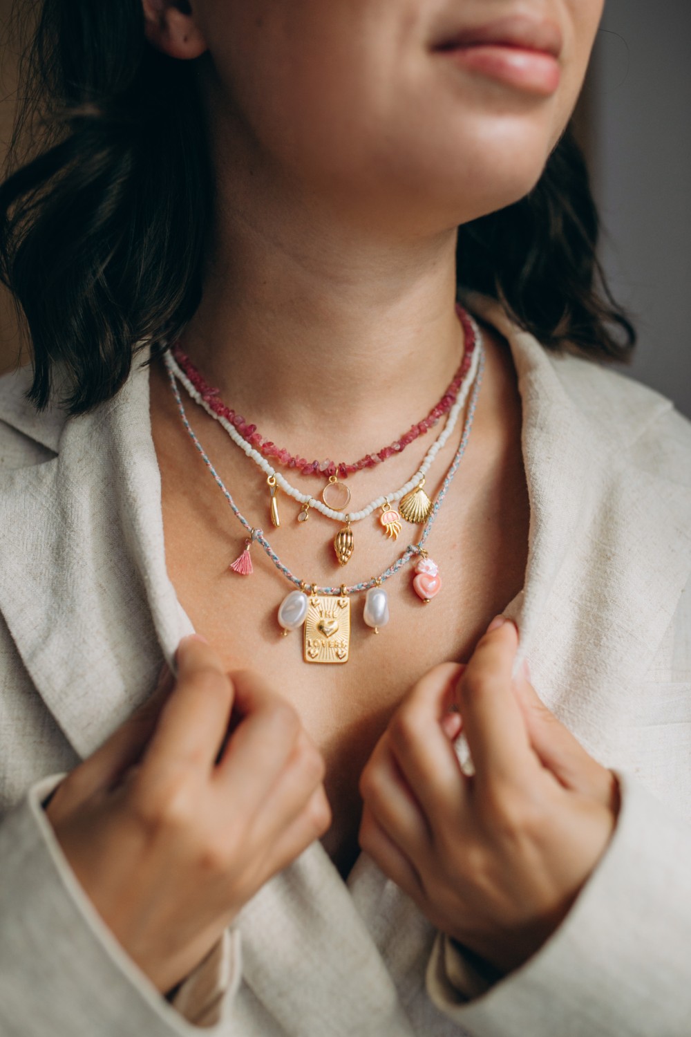 Collares apilables DIY con piedras preciosas, cuentas Miyuki y cordón