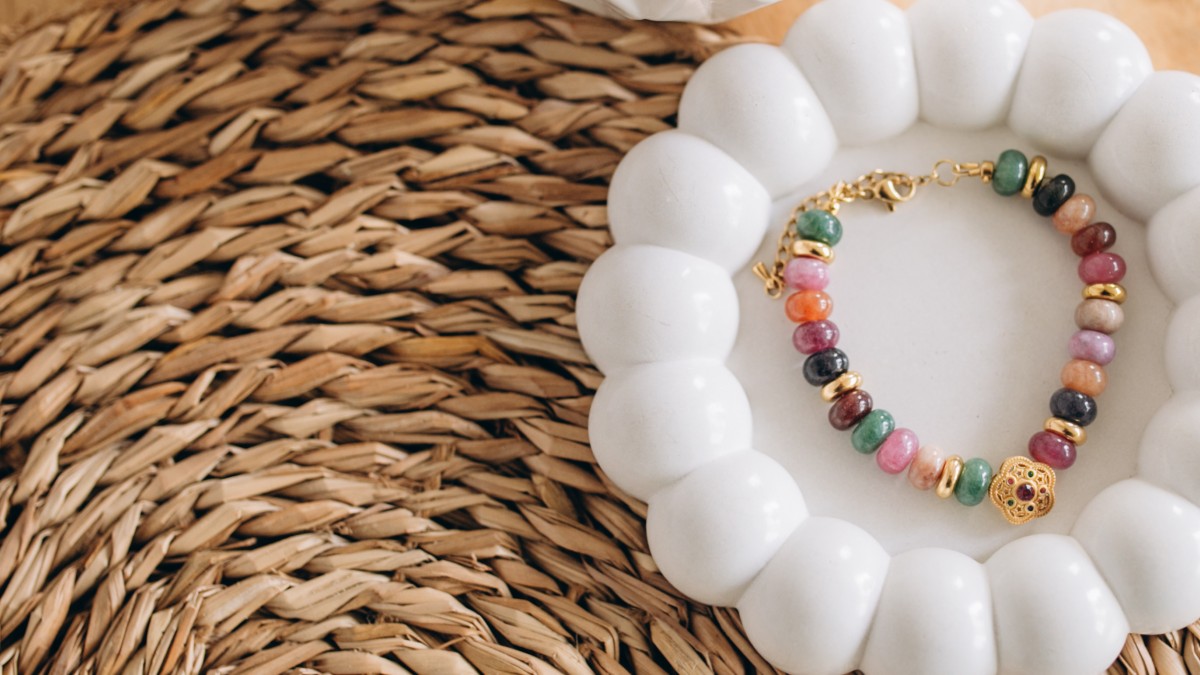 Esquema Pulsera de piedra natural y flor de perla Esquema Pulsera de piedra natural y flor de perla