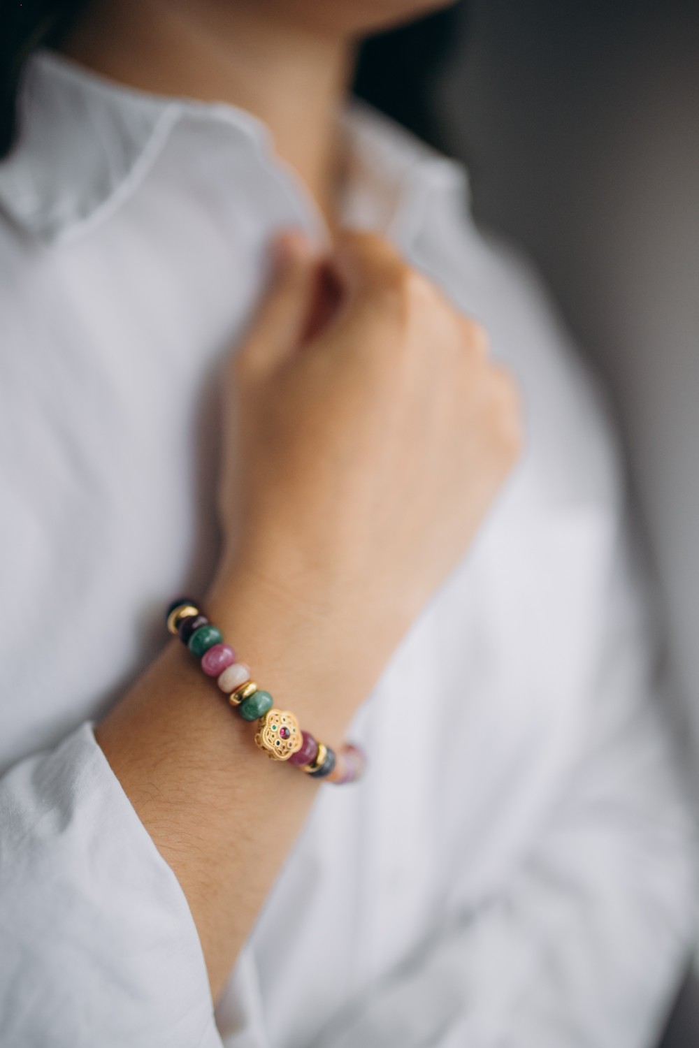 Esquema Pulsera de piedra natural y flor de perla Esquema Pulsera de piedra natural y flor de perla