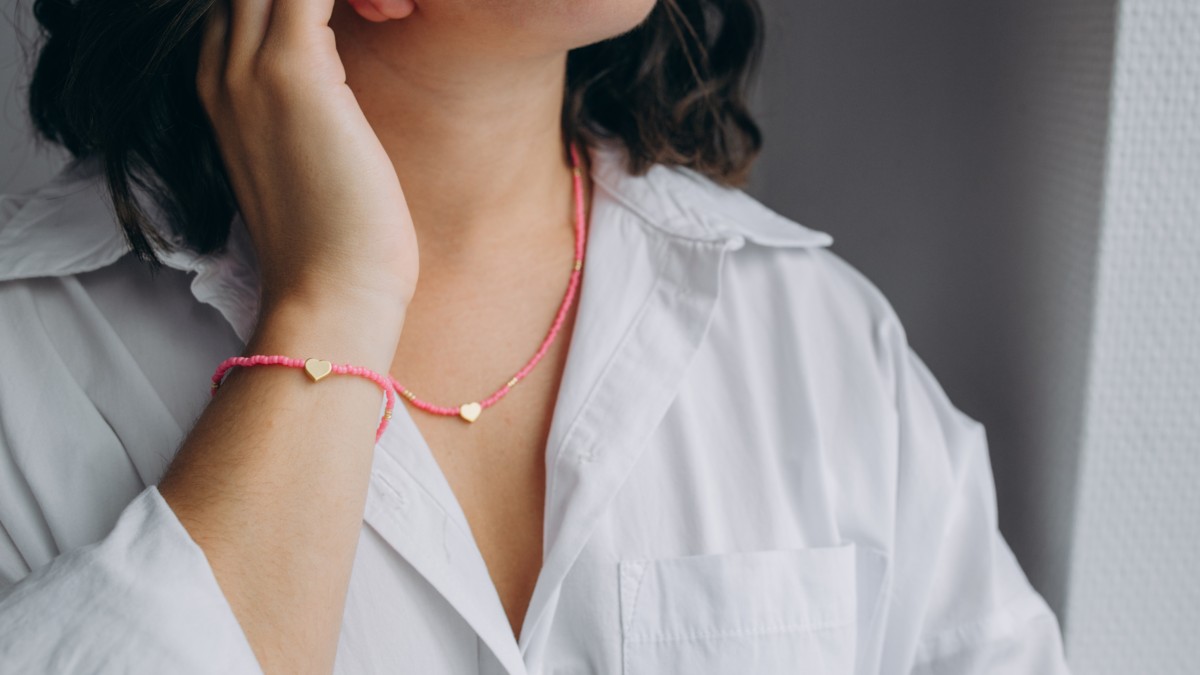 Esquema Conjunto de collar y pulsera de perlas rosas Miyuki Esquema Conjunto de collar y pulsera de perlas rosas Miyuki