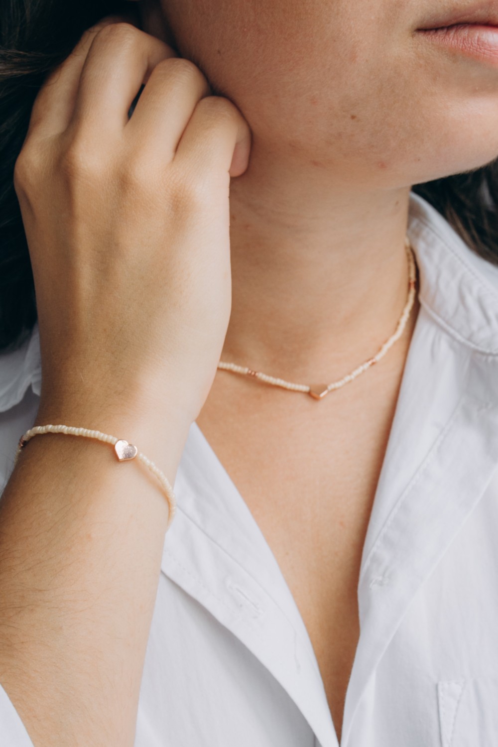 Conjunto de collar y pulsera de perlas rosas Miyuki