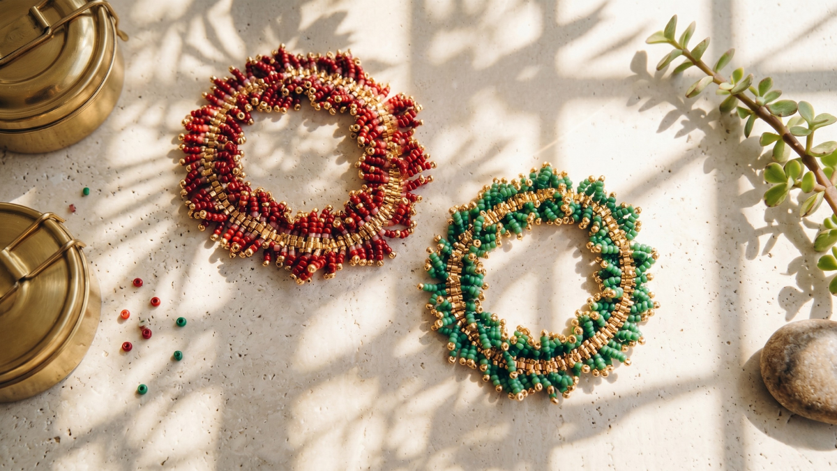 Pulsera Miyuki con flecos Dorado y Burdeos : Paso 1