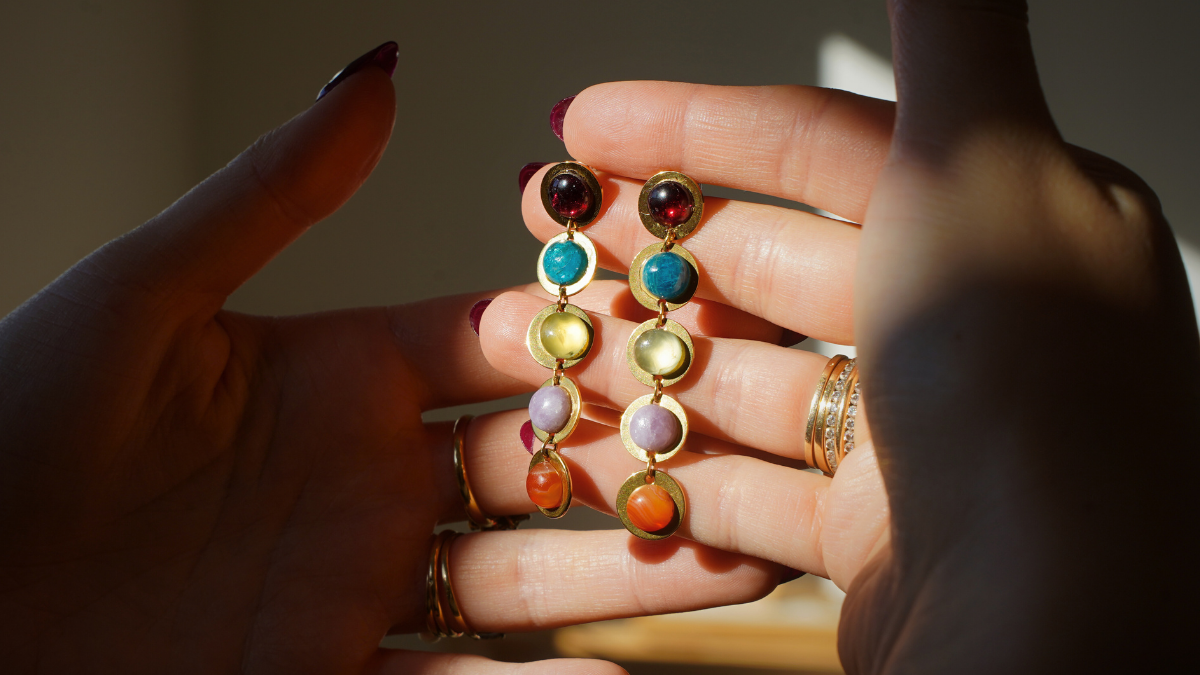 Boucles d'oreilles pendantes pierres gemmes