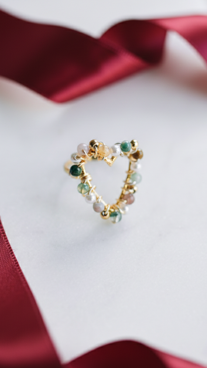 DIY Anillo de corazón y cuentas de piedras preciosas