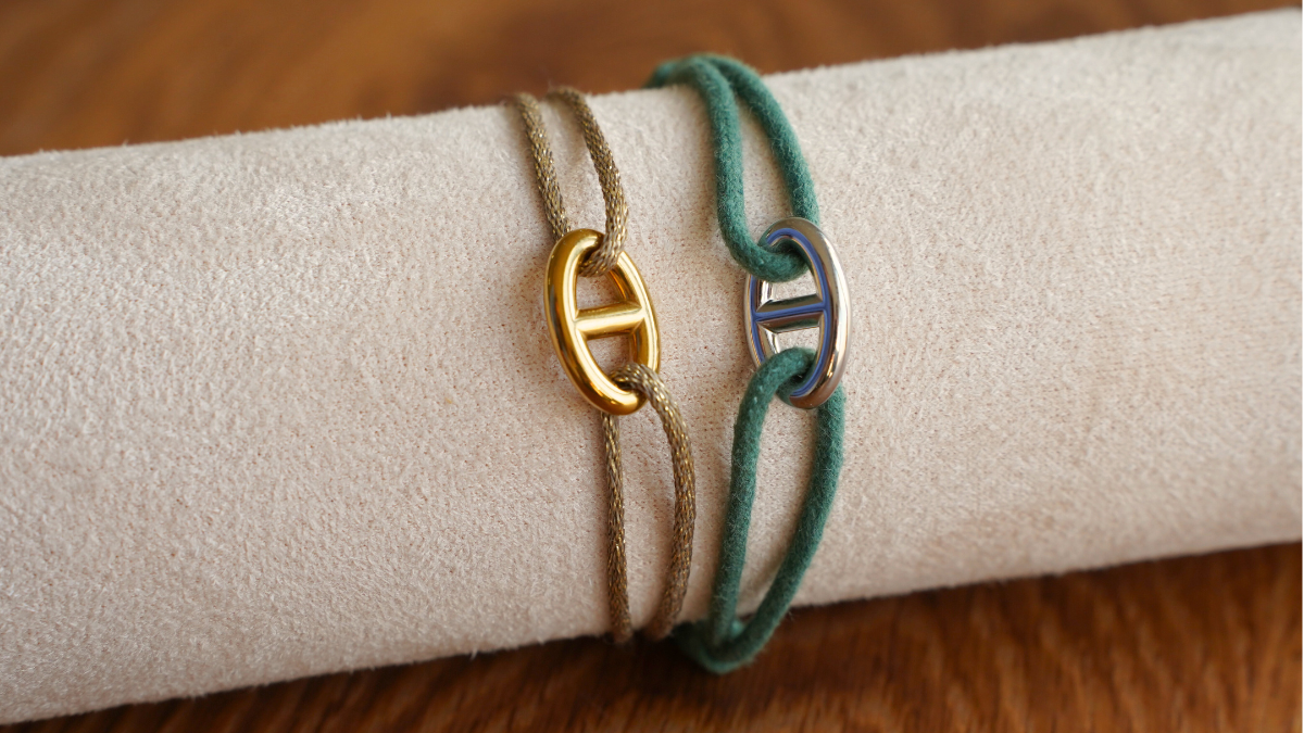 Esquema Dúo de pulseras de cordón y malla azul marino