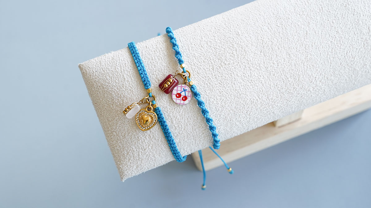 Esquema Pulsera de micro macramé de nudo plano y nudo en espiral