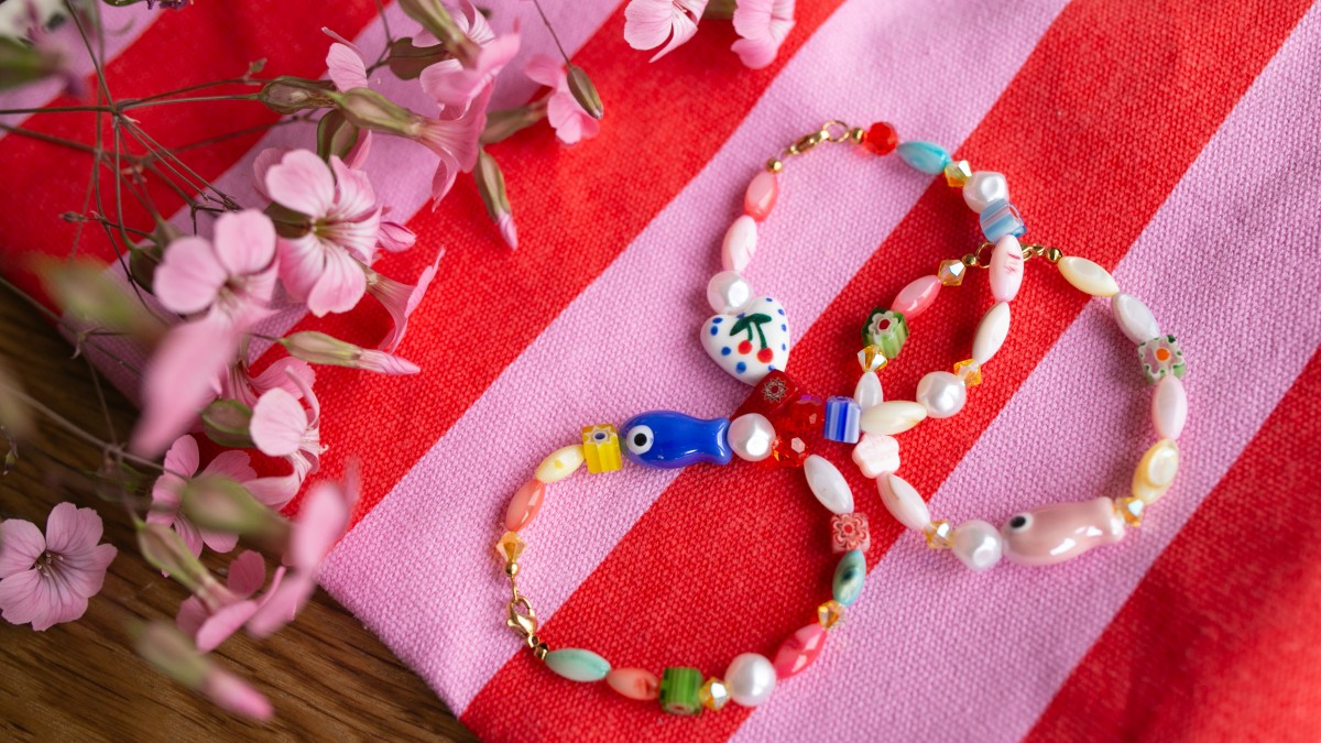 Esquema DIY: Trío de pulseras de cuentas de cerámica de colores, Millefiori y Preciosa