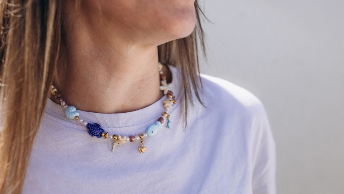 Collar de Cuentas de cerámica y perlas de agua dulce Collar de Cuentas de cerámica y perlas de agua dulce