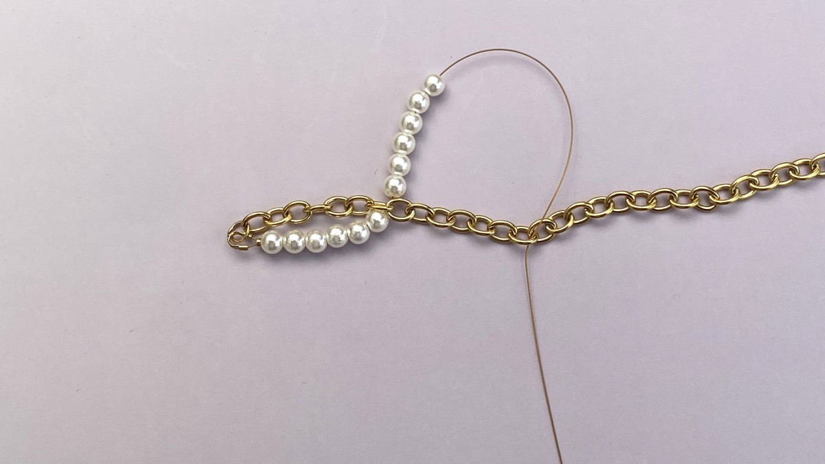 Collar de limones de acero inoxidable, con imitaciones de perlas y cuentas de cerámica : Paso 5
