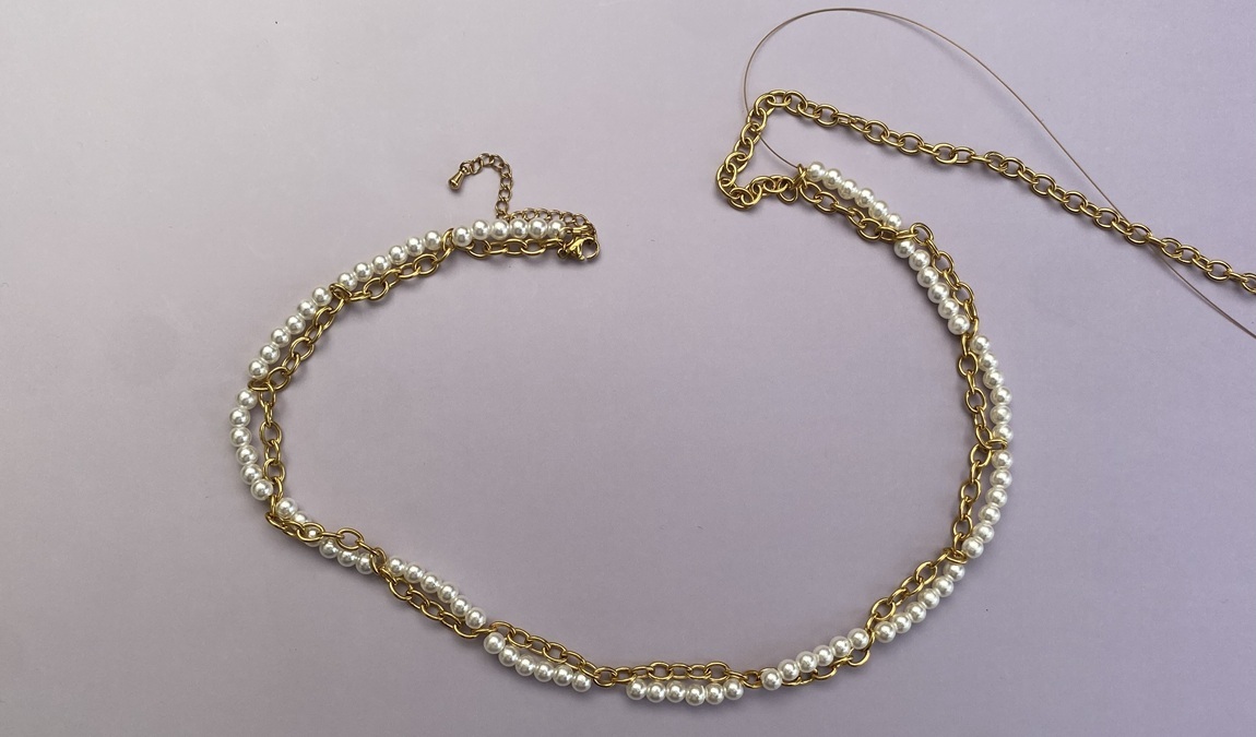 Collar de limones de acero inoxidable, con imitaciones de perlas y cuentas de cerámica : Paso 6