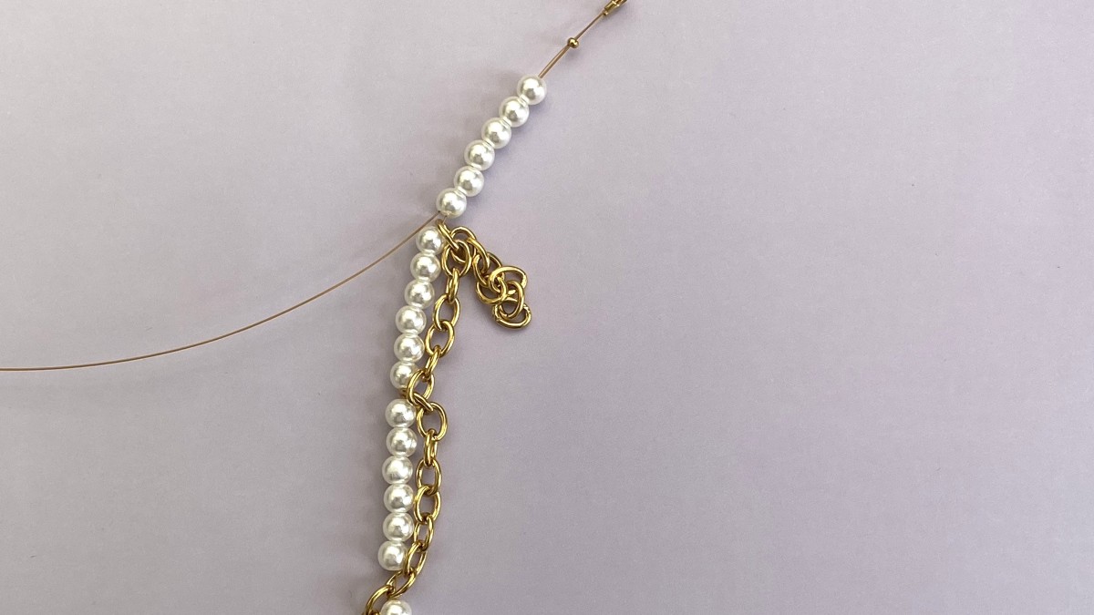 Collar de limones de acero inoxidable, con imitaciones de perlas y cuentas de cerámica : Paso 10