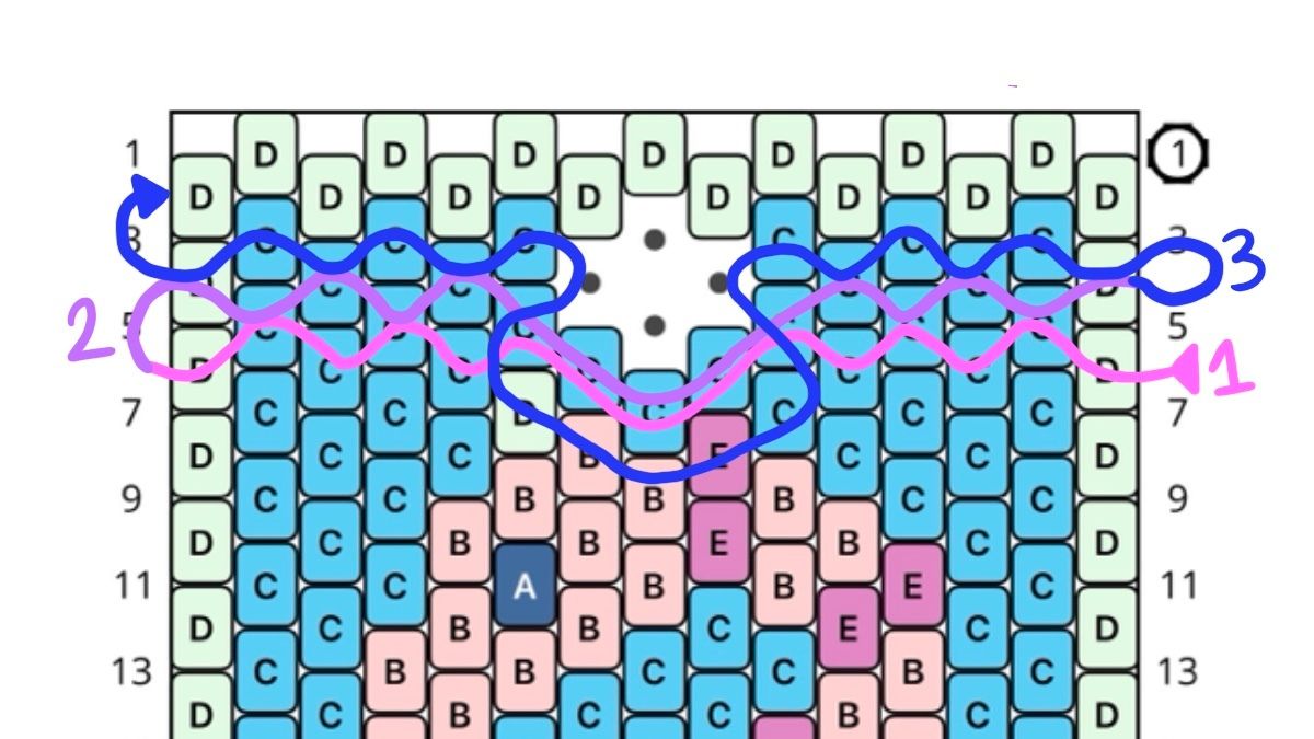 Llavero cuadrado con técnica de peyote impar y motivo de caballito de mar : Paso 4 Llavero cuadrado con técnica de peyote impar y motivo de caballito de mar : Paso 4