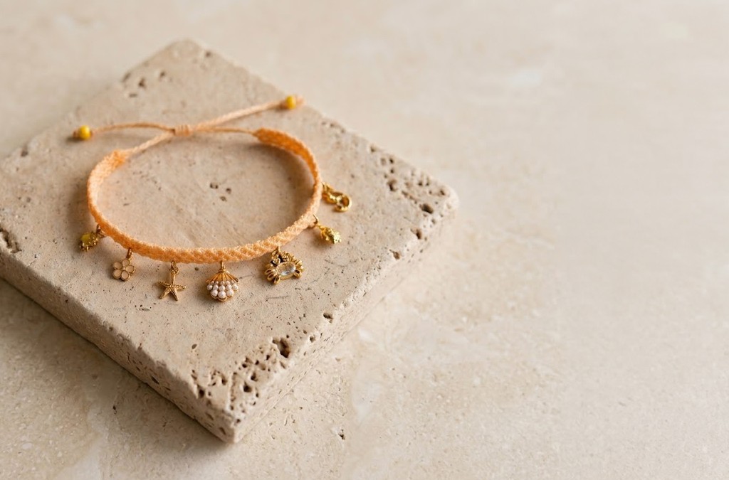 Esquema Pulsera de micro-macramé con dijes Esquema Pulsera de micro-macramé con dijes