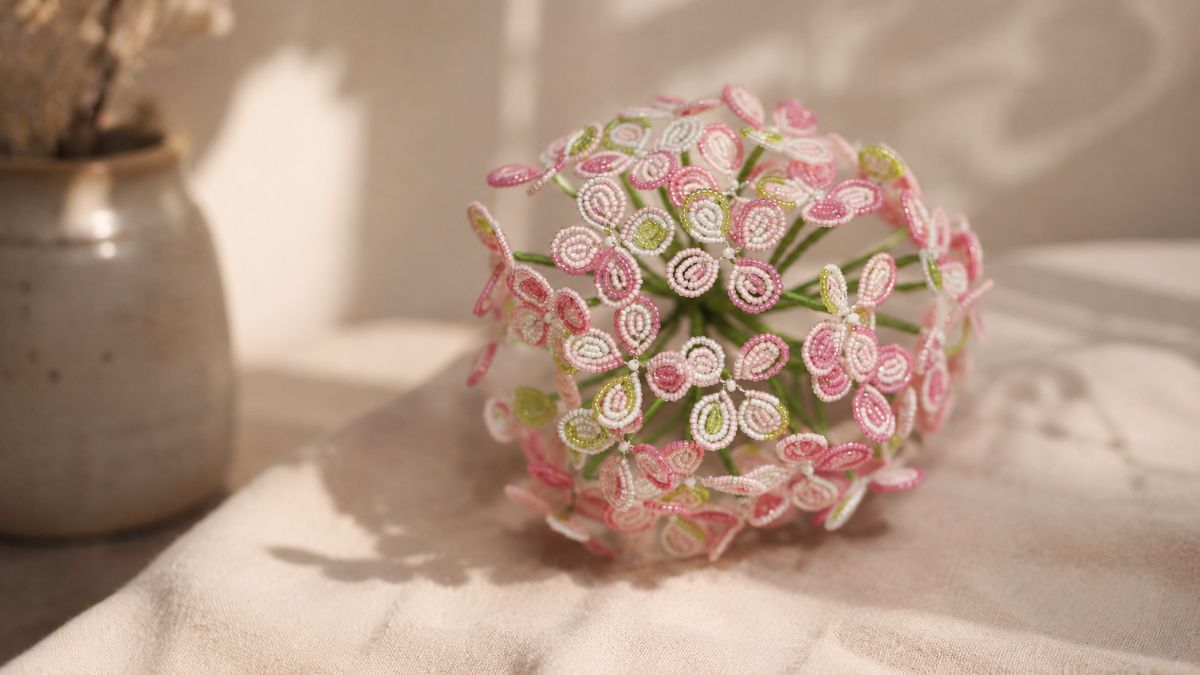 Esquema Flor hecha con cuentas Rocalla Miyuki - Hortensia