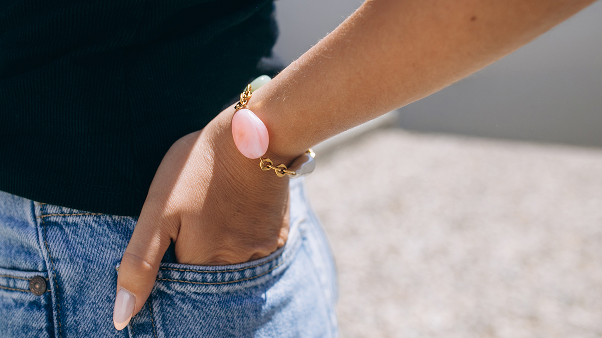 Esquema Tutorial para hacer una pulsera con cuentas de resina y cadena dorada Esquema Tutorial para hacer una pulsera con cuentas de resina y cadena dorada