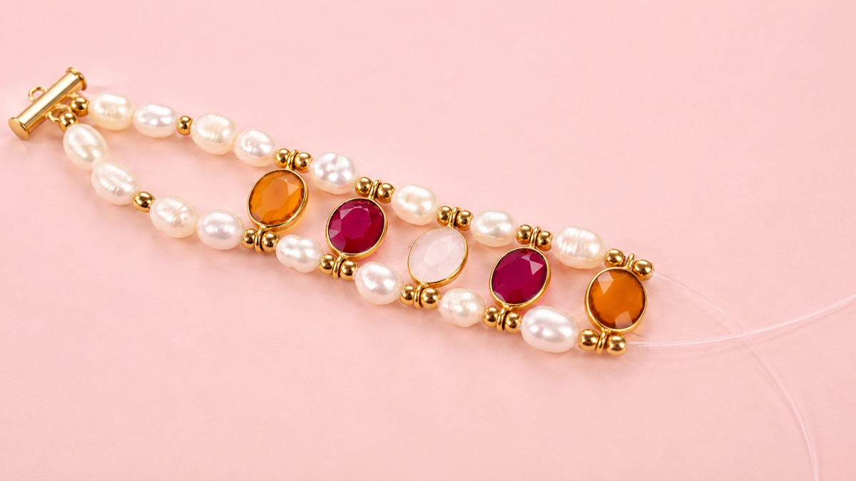 Pulsera de doble vuelta con piedras naturales y cuentas de agua dulce : Paso 3